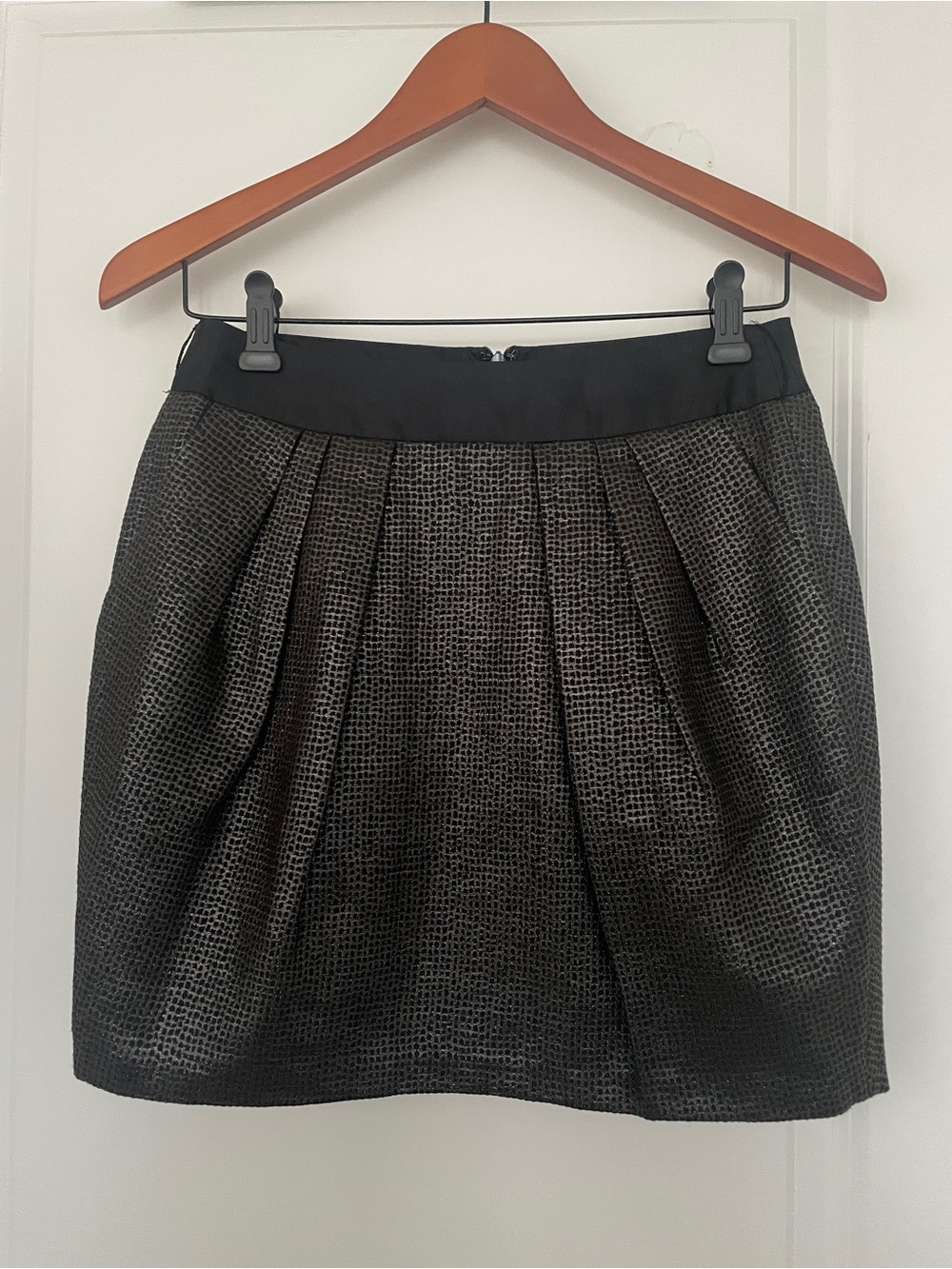 Textured Black Pleated Mini Skirt